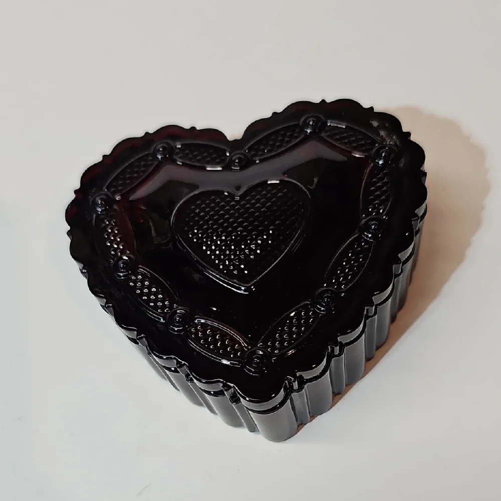 Vintage Avon Cape Cod Heart Shaped Trinket Box / Covered Dish - Deep Ruby Red